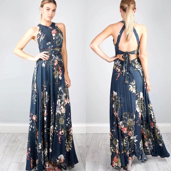 💥 LAST ONE Open Back Floral Halter Maxi Dress - Picture 2 of 7